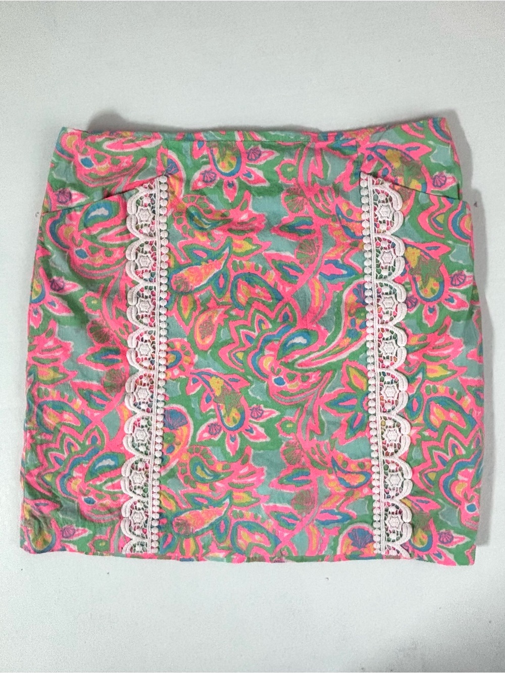 Lilly Pulitzer Paisley Vibrant Neon Lace Trimmed Skirt Make A Splash 12